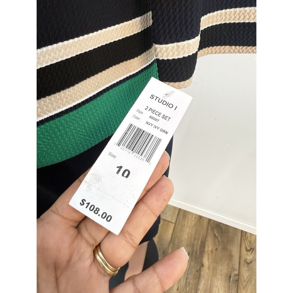 NEW Studio One New York 2PC Dress Jacket Black Green Cream Size 10 Career Set - Picture 13 of 16